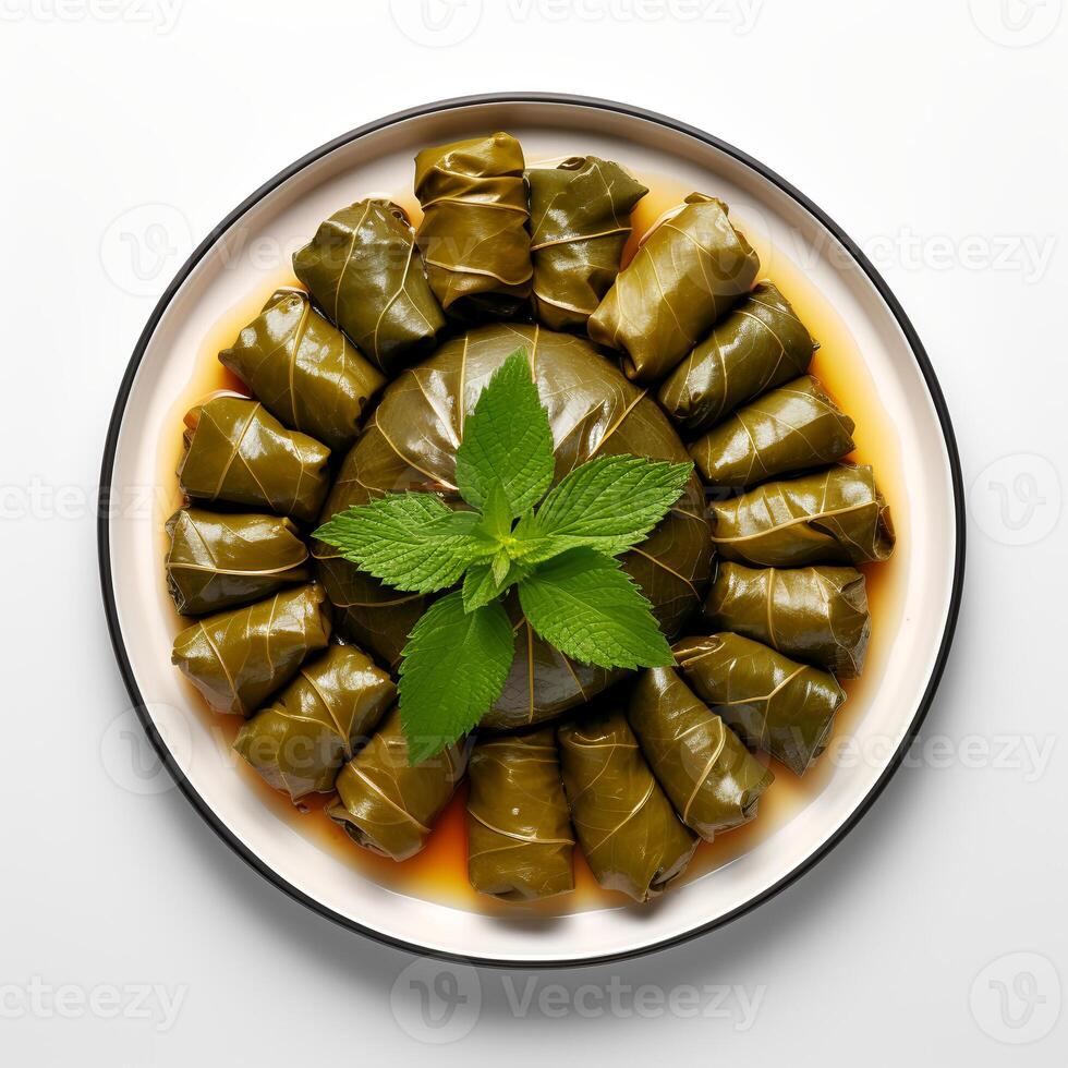 foto van dolma Aan bord geïsoleerd Aan wit achtergrond. gemaakt door generatief ai