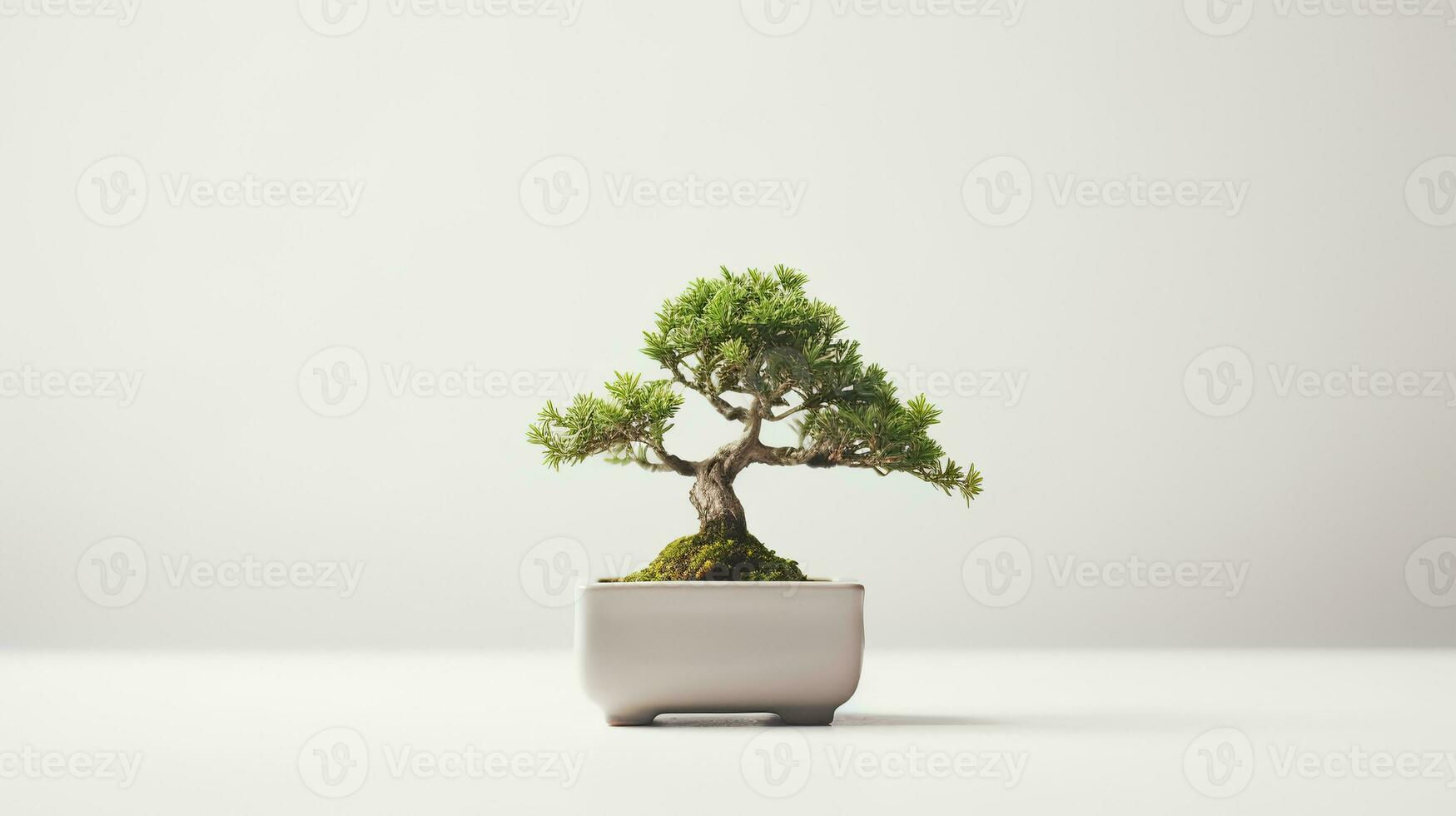 foto van bonsai in minimalistische pot net zo kamerplant voor huis decoratie geïsoleerd Aan wit achtergrond. generatief ai