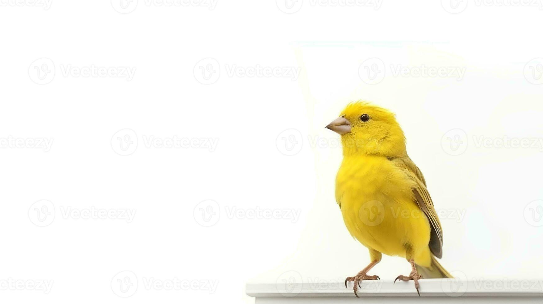 foto van een kanarie vogel Aan wit achtergrond. generatief ai