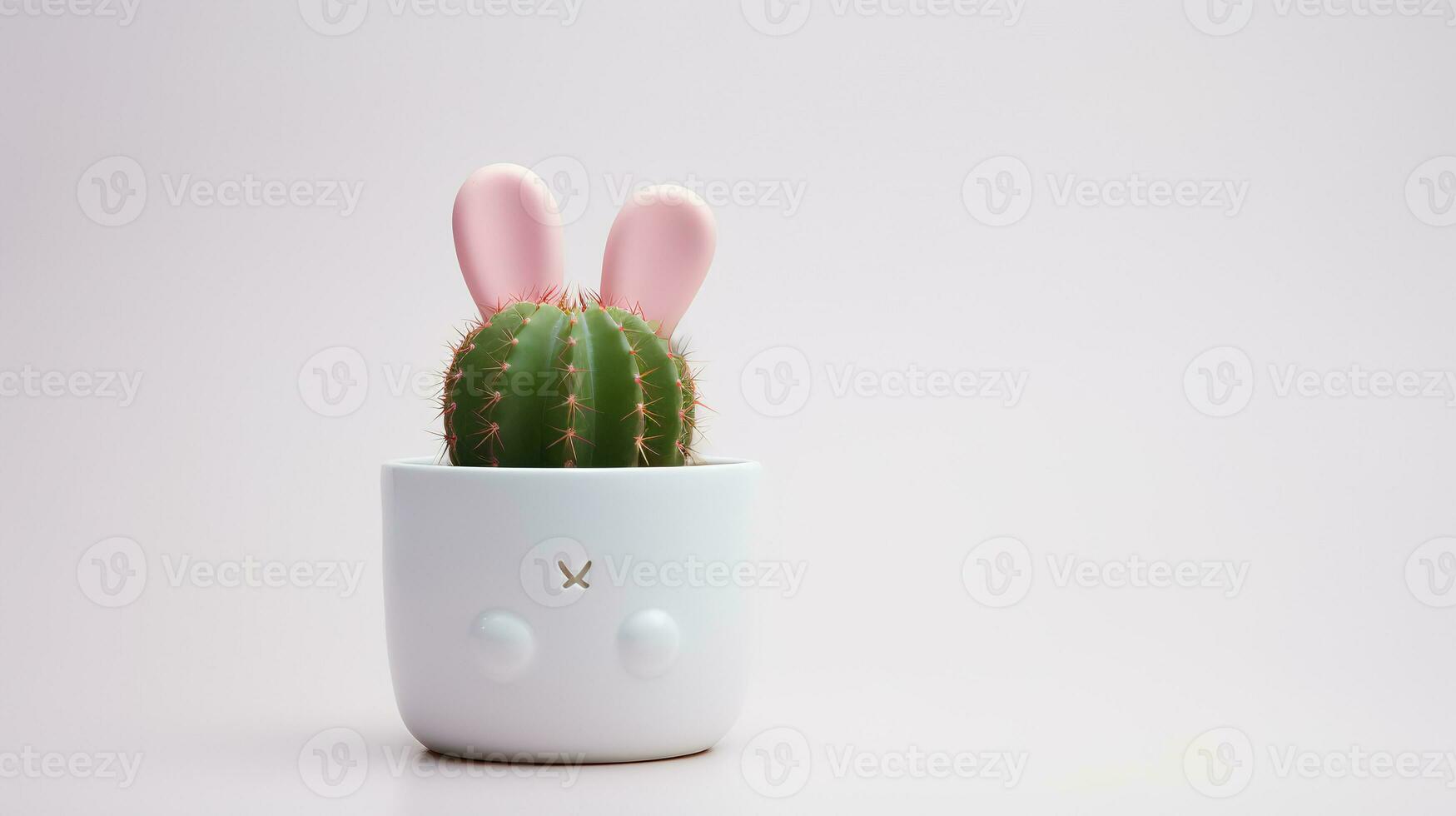 foto van versierd cactus met konijn oren net zo kamerplant in minimalistische pot. generatief ai