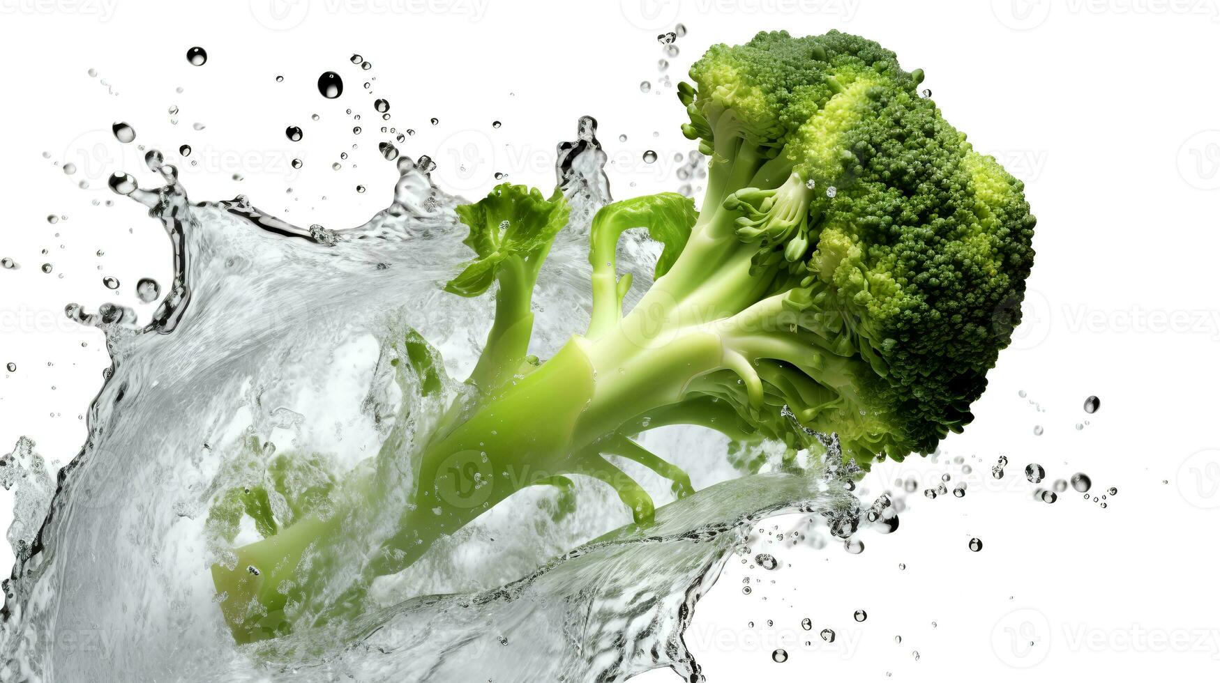 foto van broccoli met water plons geïsoleerd Aan wit achtergrond