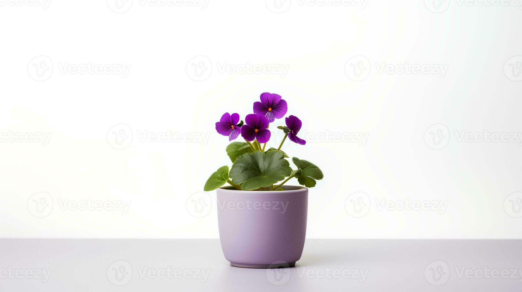 foto van paars bloem in minimalistische pot net zo kamerplant voor huis decoratie geïsoleerd Aan wit achtergrond. generatief ai