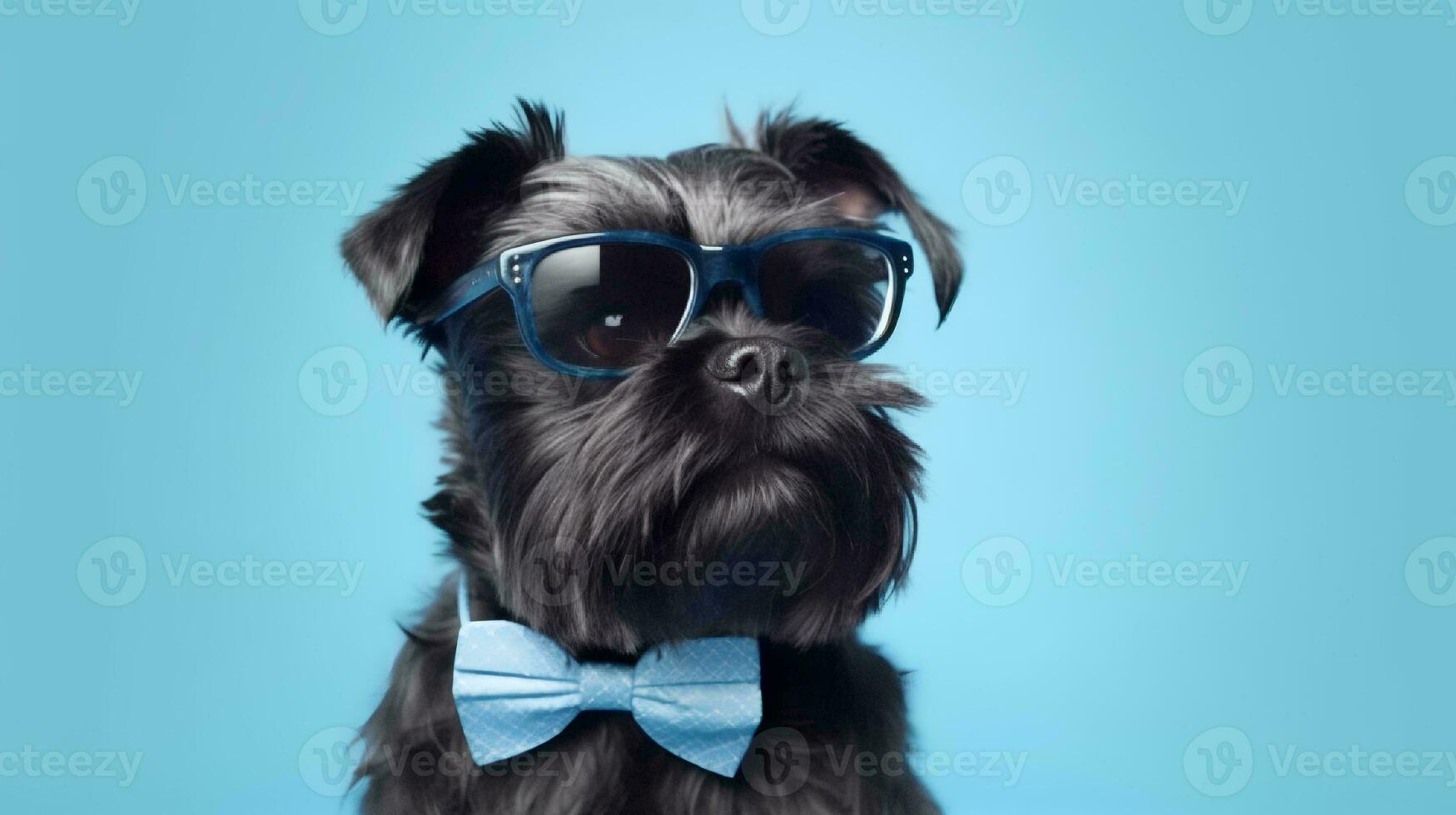 foto van hooghartig affenpinscher hond gebruik makend van bril en kantoor pak Aan blauw achtergrond