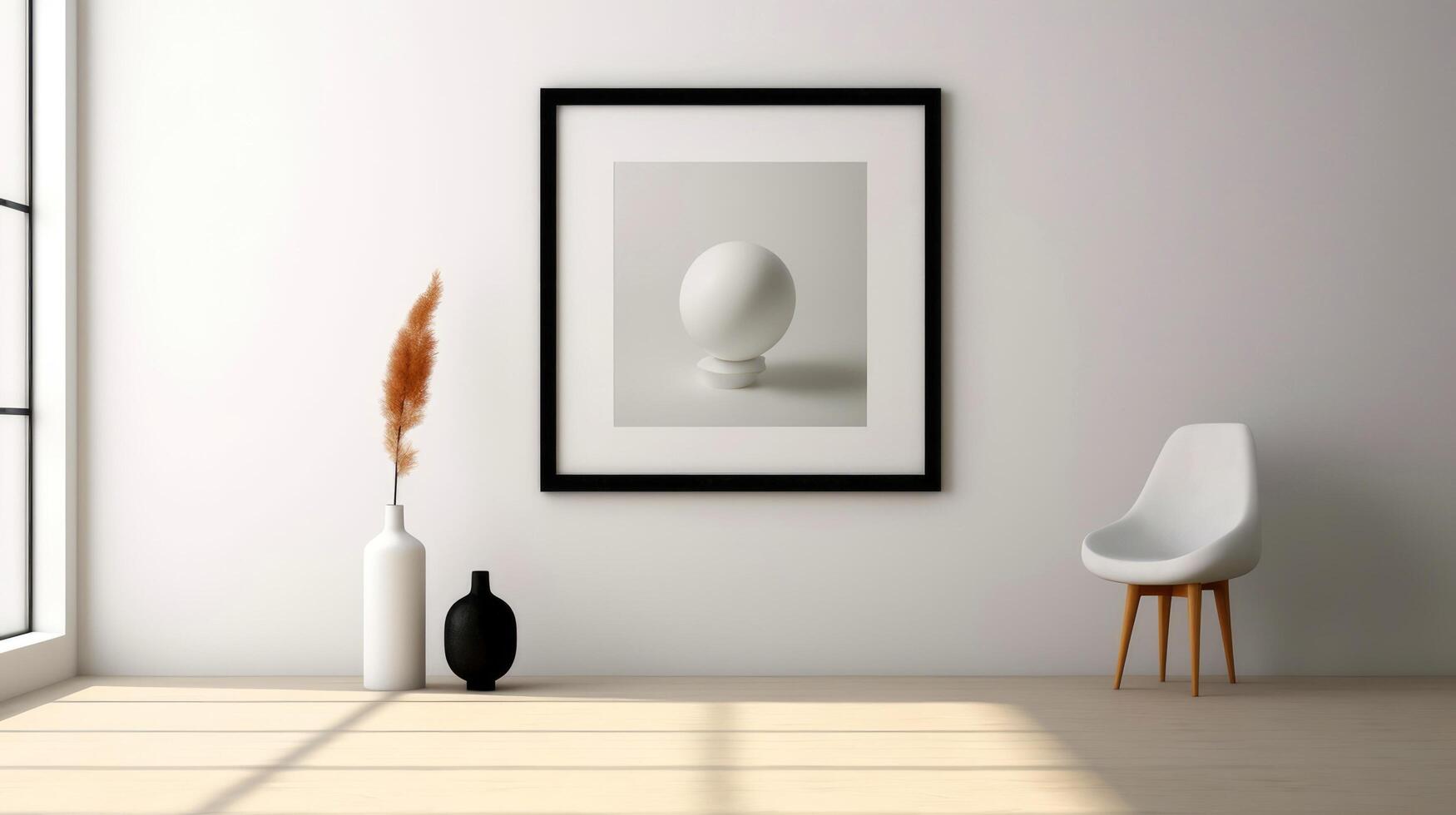 elegant leven kamer interieur ontwerp met bespotten omhoog poster kader, creatief huis accessoires. huis enscenering. kopiëren ruimte, generatief ai illustratie foto