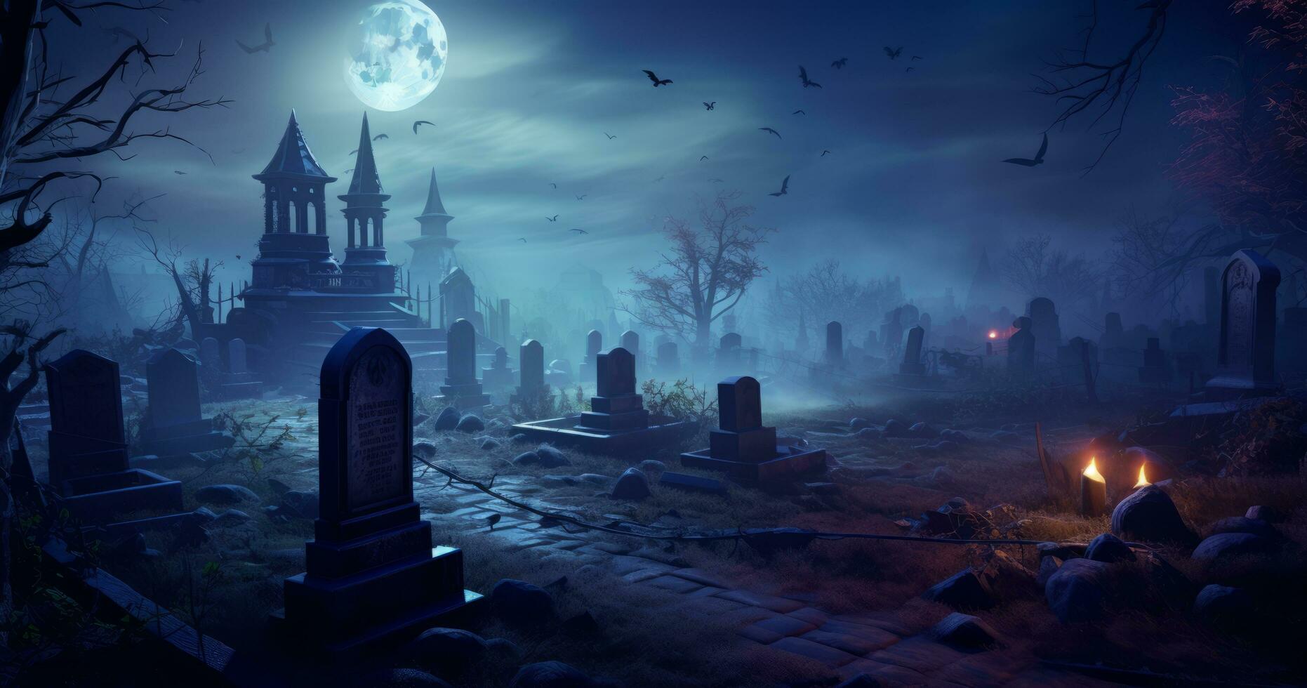 nacht tafereel in een begraafplaats met grafstenen foto