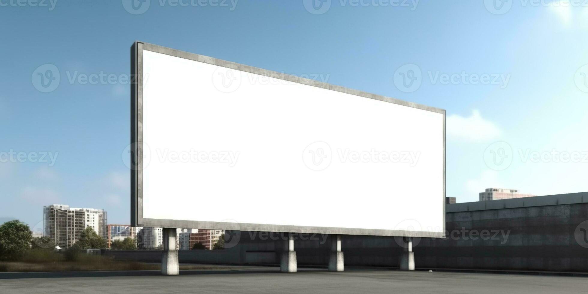 generatief ai, realistisch straat groot aanplakbord bespotten omhoog blanco voor presentatie reclame. buitenshuis teken blanco in de futuristische stad, bedrijf concept foto