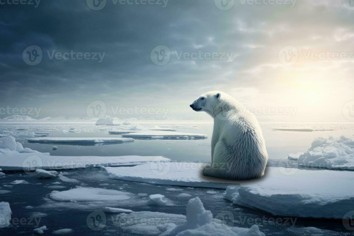 polair beer Aan smelten ijs ijsschots in arctisch zee, digitaal ai. foto