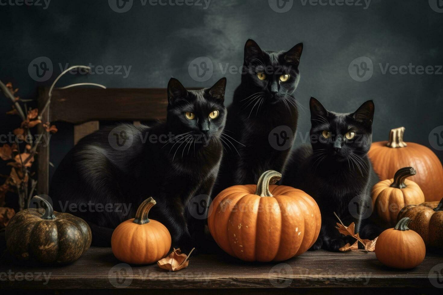 halloween pompoenen en zwart katten kunst. dankzegging viering foto