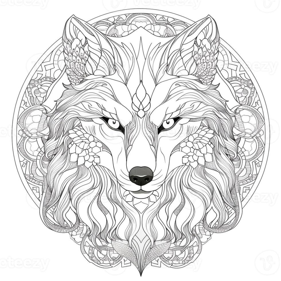 mandala wolf kleur Pagina's foto