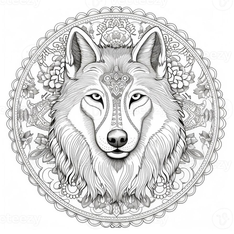 mandala wolf kleur Pagina's foto