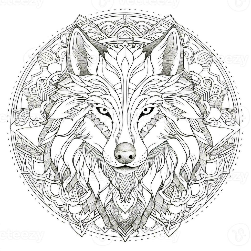 mandala wolf kleur Pagina's foto