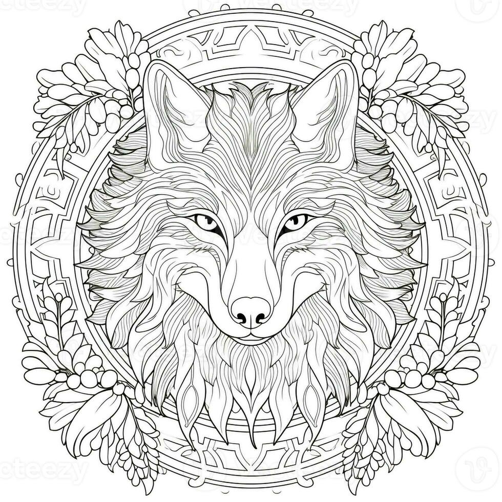 mandala wolf kleur Pagina's foto