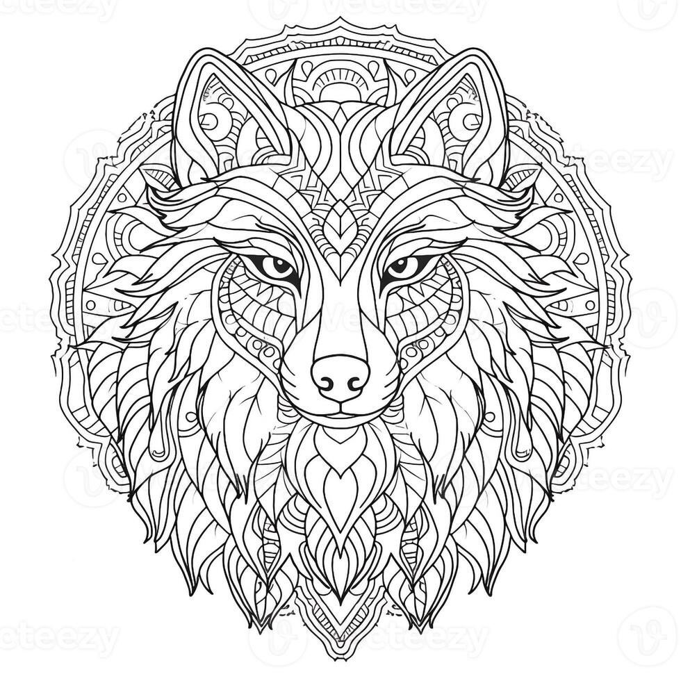 mandala wolf kleur Pagina's foto