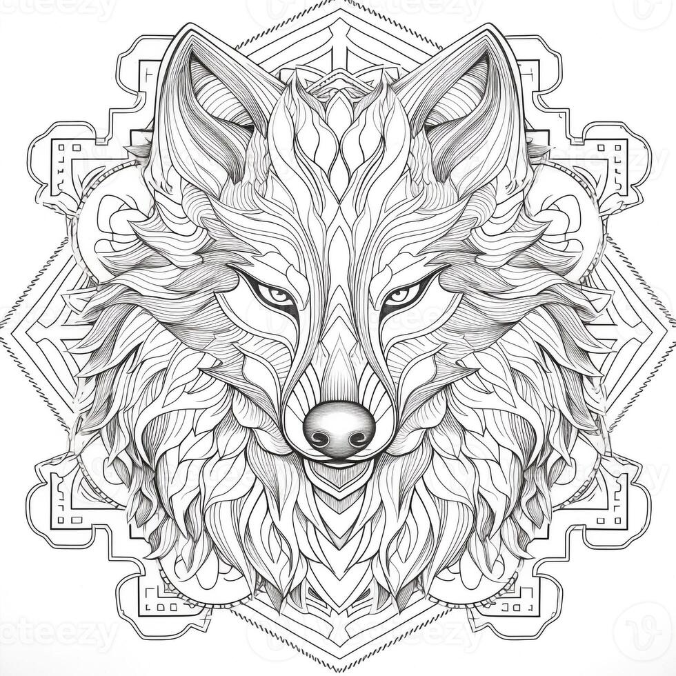 mandala wolf kleur Pagina's foto