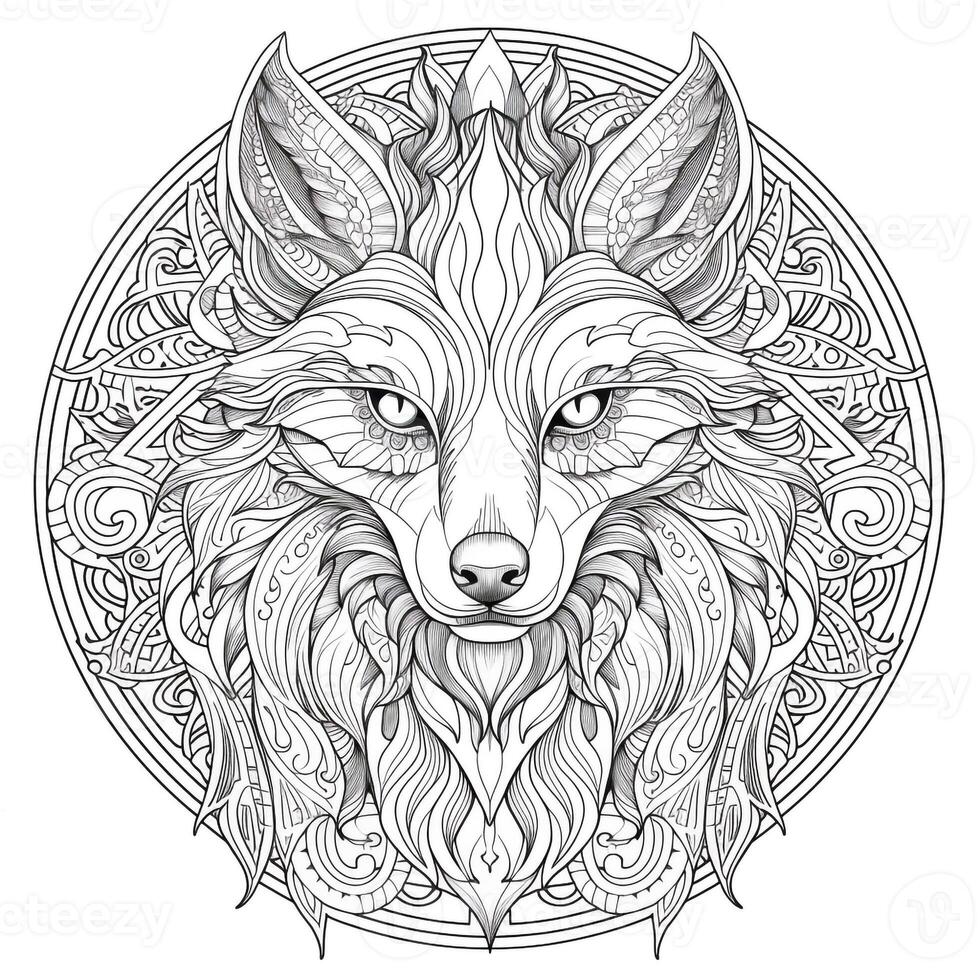 mandala wolf kleur Pagina's foto