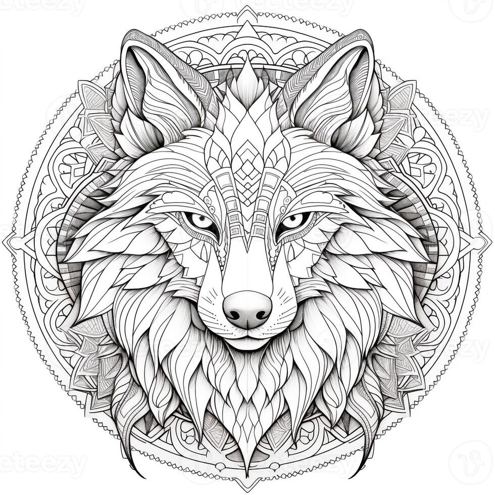 mandala wolf kleur Pagina's foto