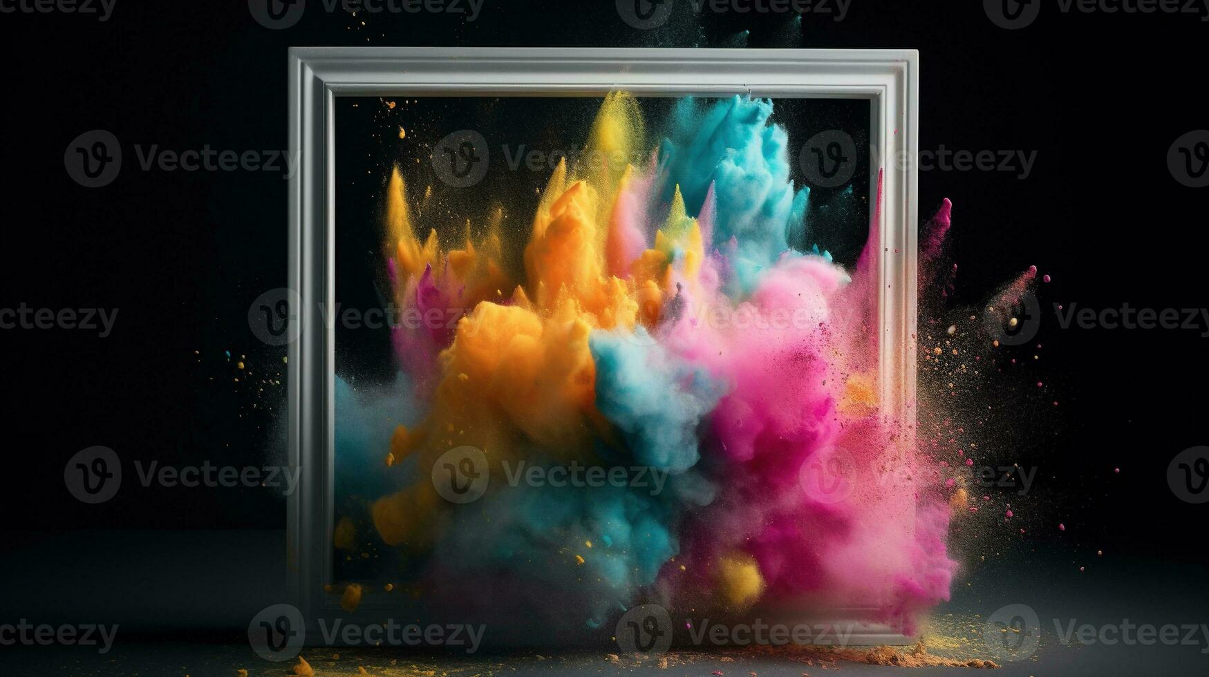 generatief ai, kader met kleurrijk holi poeder verf explosie, creatief plons, veelkleurig wolk foto