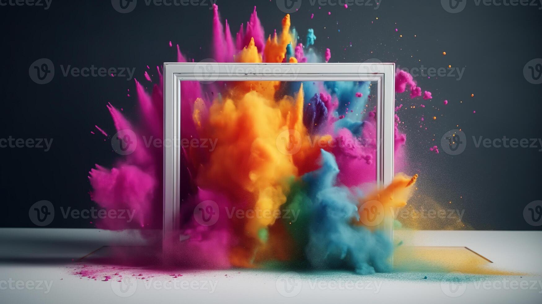 generatief ai, kader met kleurrijk holi poeder verf explosie, creatief plons, veelkleurig wolk foto