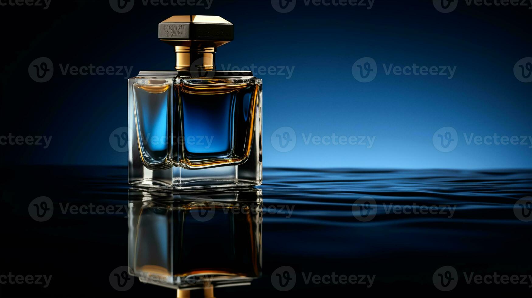 parfum fles Aan een blauw achtergrond foto