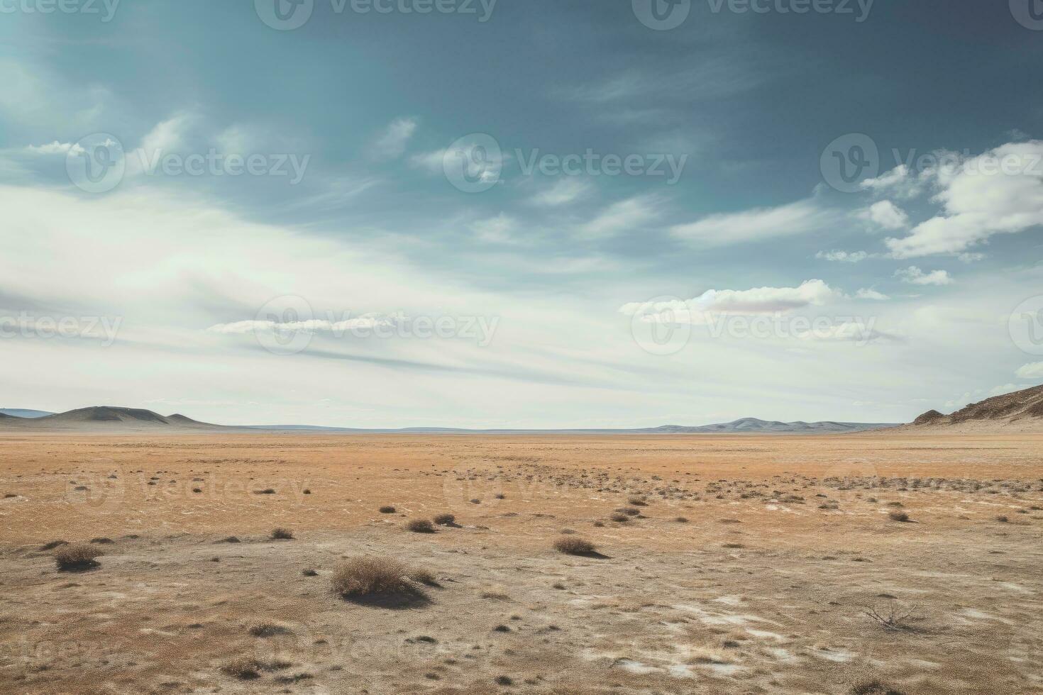 een landschap fotograaf met een enorm uitgestrektheid van leeg ruimte, zo net zo een woestijn veld. generatief ai foto