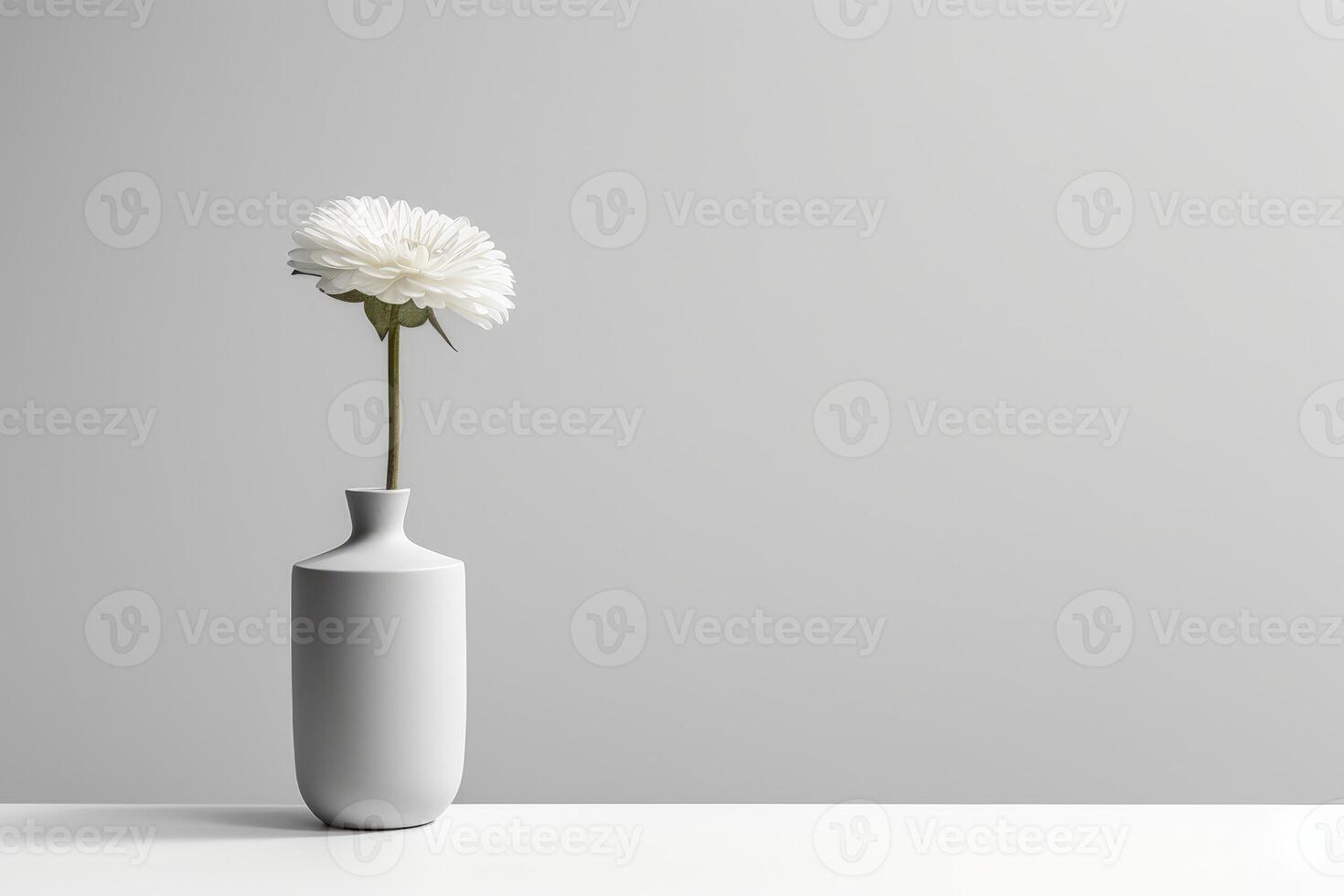 een monochromatisch fotograaf van een single bloem in een minimalistische vaas tegen een duidelijk achtergrond. generatief ai foto