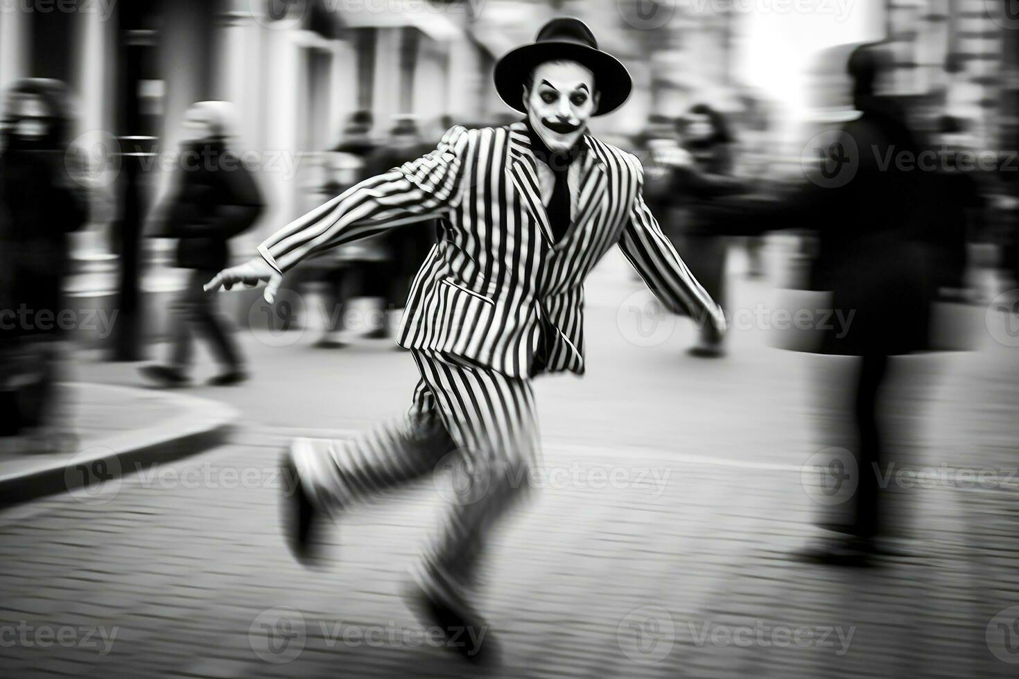 Aan een stad straat, een mime artiest presteert. generatief ai foto