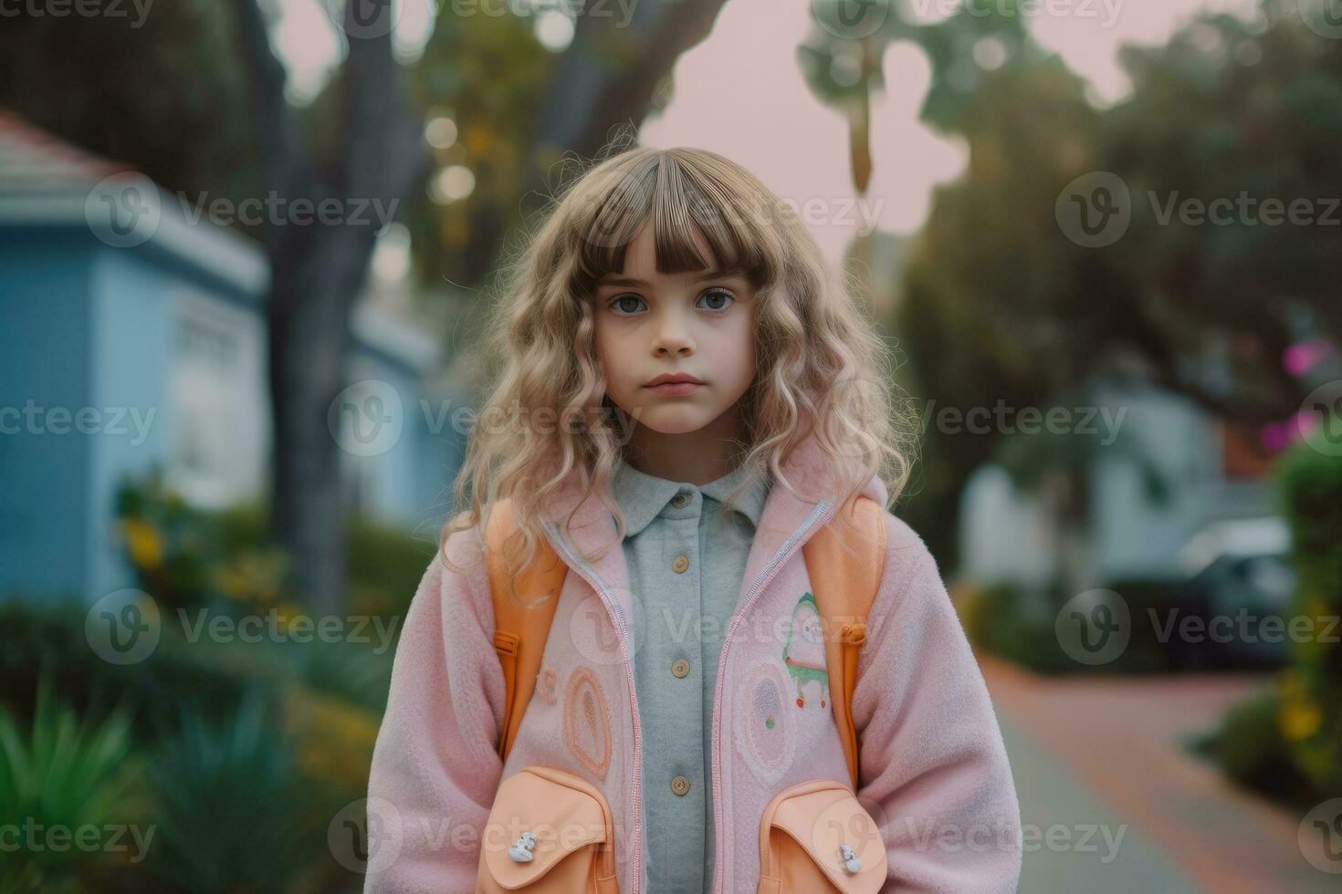 een boeiend vol lichaam schot van een jong meisje klaar voor haar eerste dag van school. generatief ai foto