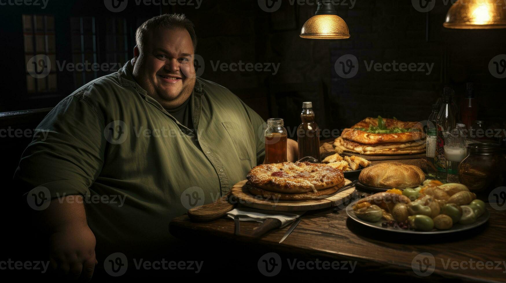 alleen met de vijand - zwaarlijvigheid afgebeeld door een symbolisch single plak van pizza. generatief ai foto