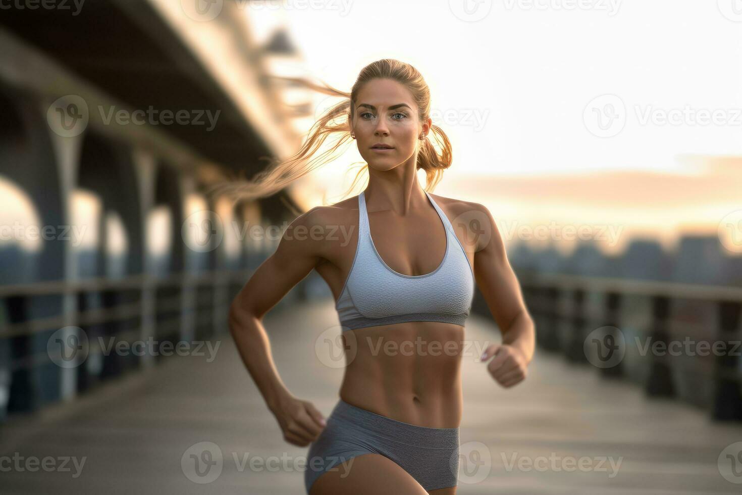 een vrouw atleet wie ondersteunt Gezondheid en welzijn en loopt. generatief ai foto