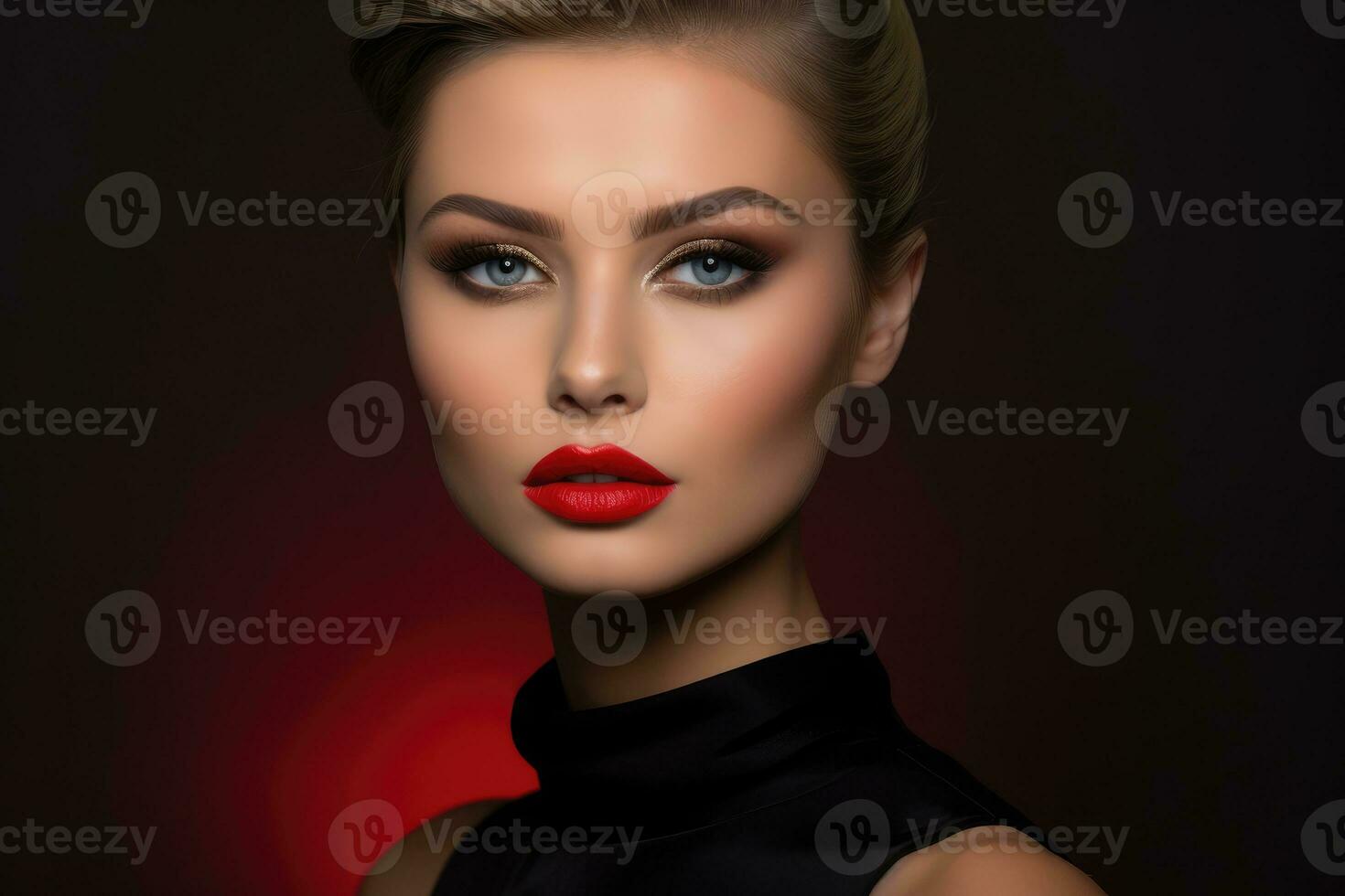 portret schot van een model- met een glamoureus en rood tapijt klaar bedenken Look. generatief ai foto