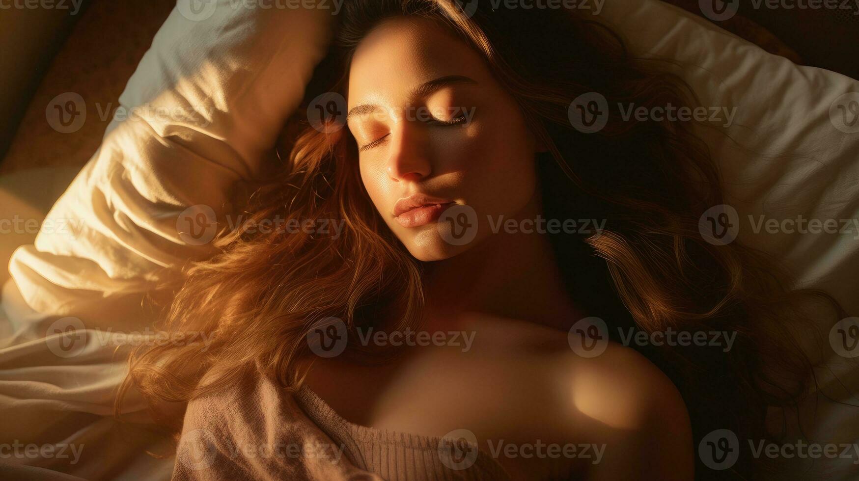 jong mooi vrouw slapen in haar bed in afm licht foto