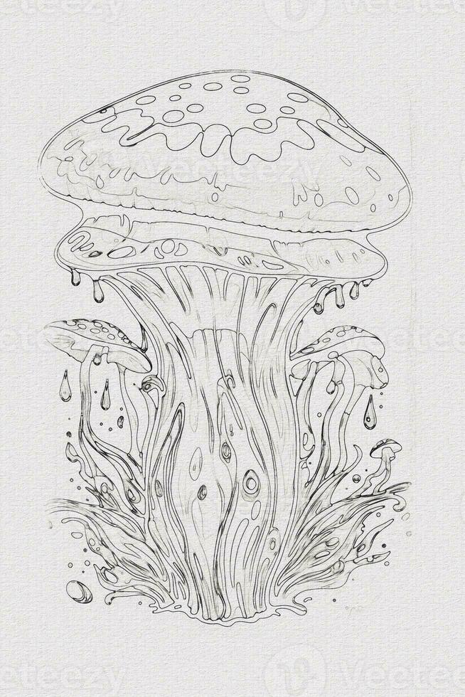 een hand getekend schetsen van een paddestoel schets illustratie Aan wit structuur achtergrond foto