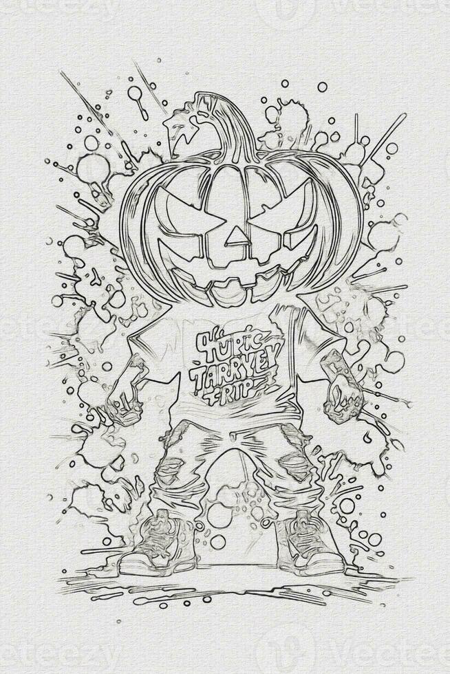 een hand getekend schetsen van een halloween pompoen schets illustratie foto
