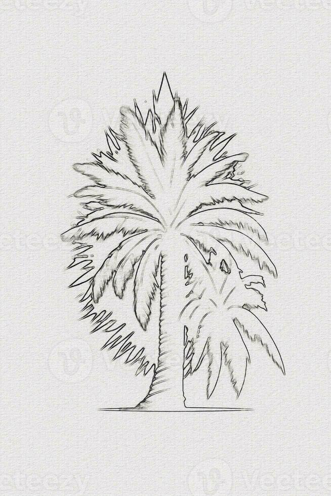 hand getekend schets schetsen van zonsondergang, berg, en palm boom illustratie voor t-shirt ontwerp foto