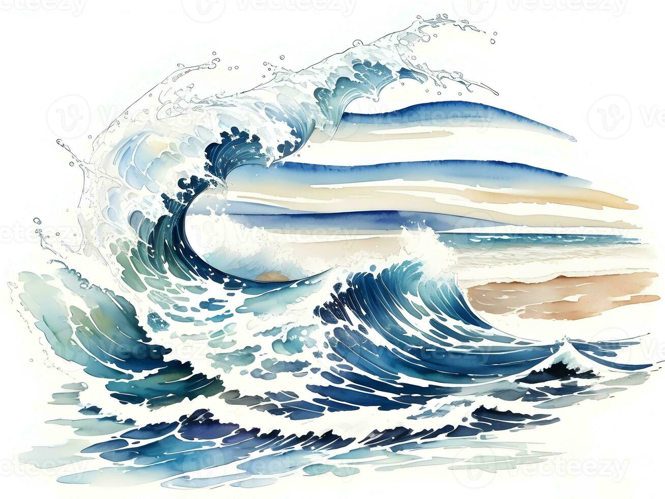 waterverf kust water golven schilderij illustratie foto