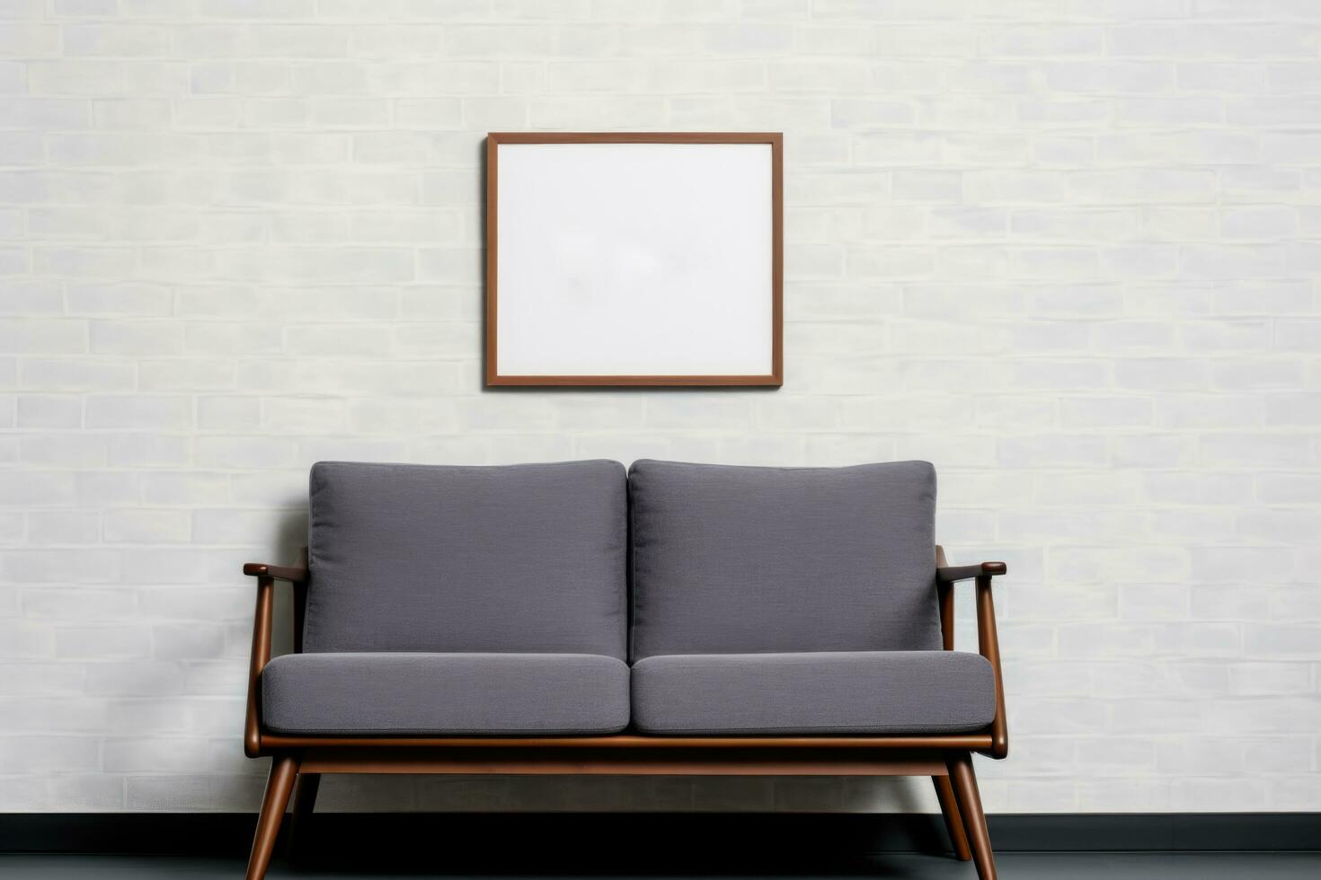 blanco houten kader poster mockup licht bruin kleur bankstel ai gegenereerd foto