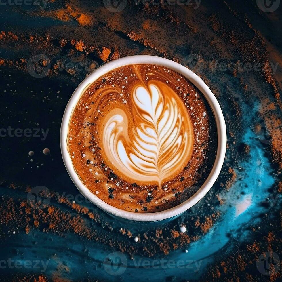 koffie kop met latte kunst Aan koffie bonen achtergrond.ai generatief foto
