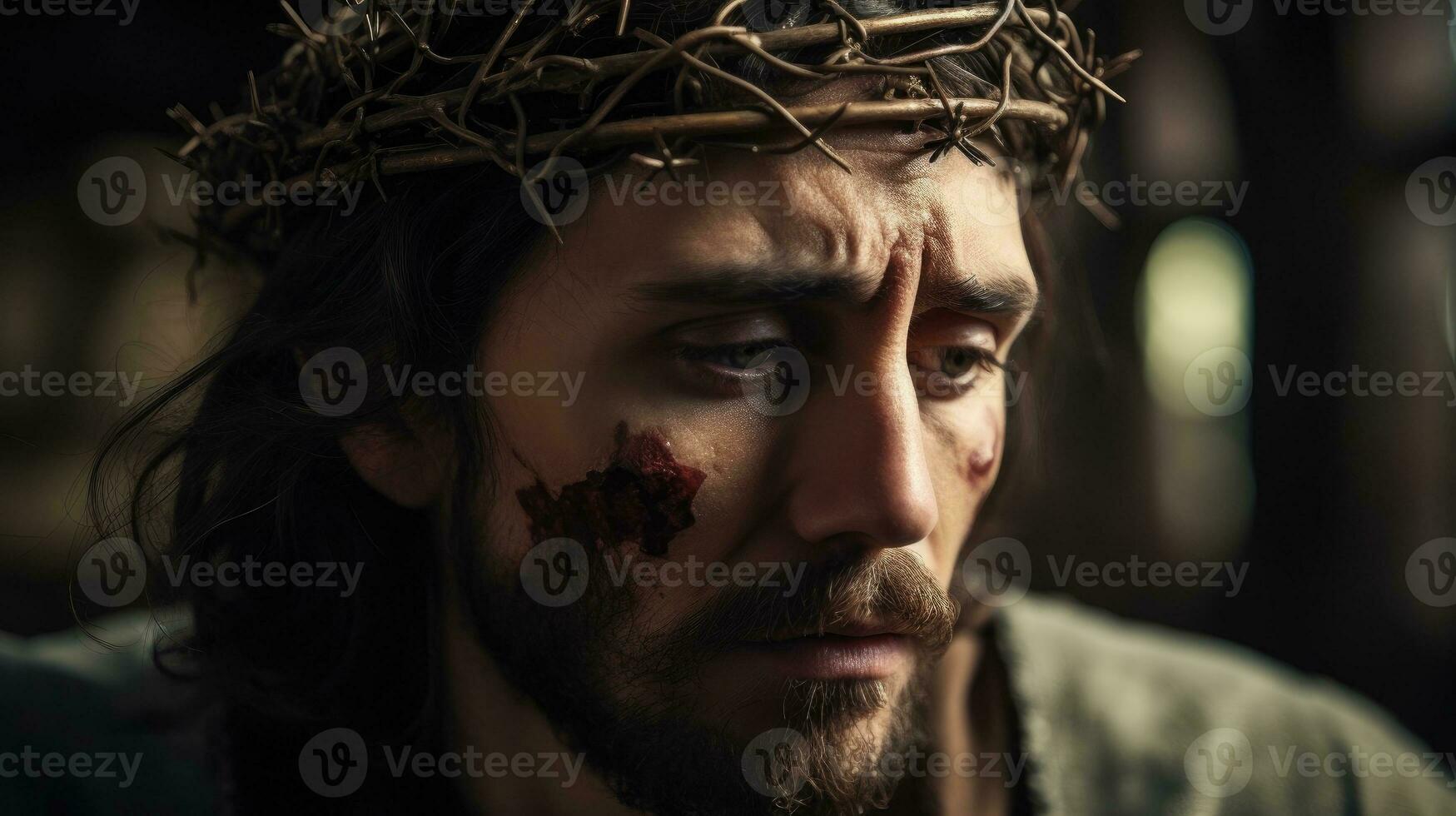 Jezus Christus met kroon van doornen. ai gegenereerd foto