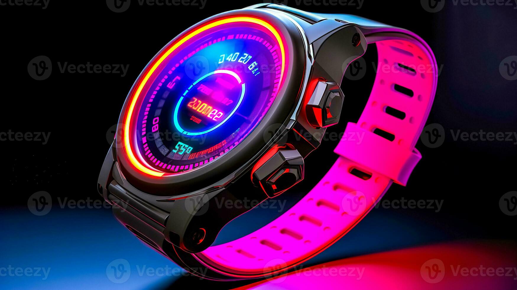 slim digitaal pols horloge, neon LED lichten, gemaakt met generatief ai foto