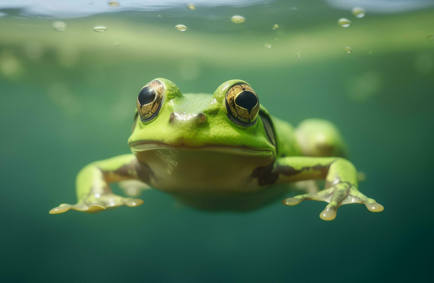 dichtbij omhoog gedetailleerd portret van kikker dier, generatief ai foto