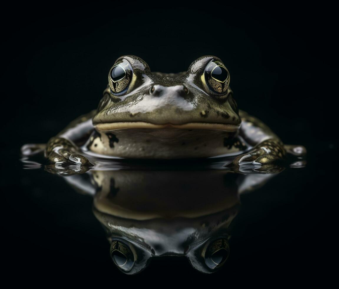 dichtbij omhoog gedetailleerd portret van kikker dier, generatief ai foto