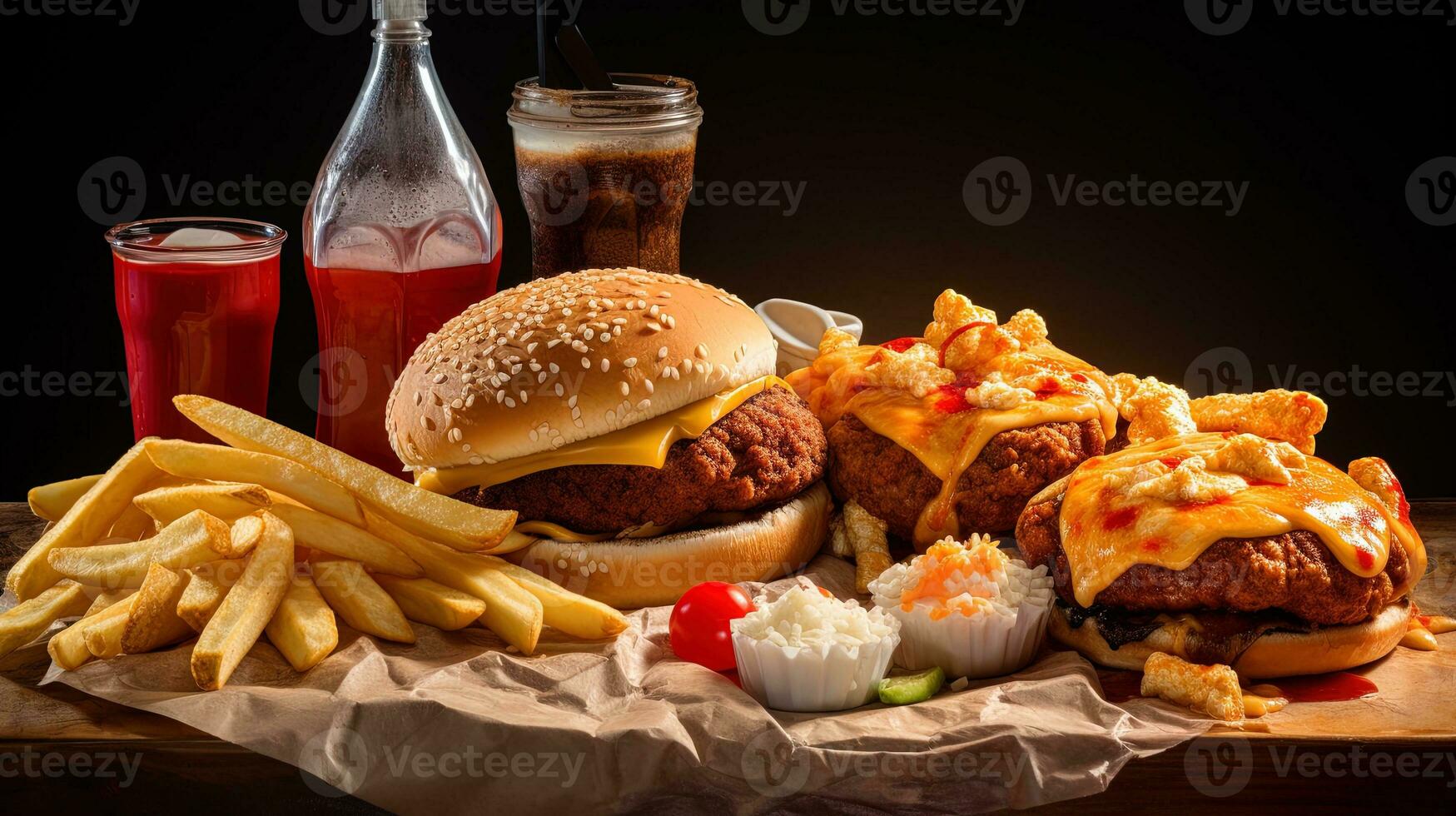 foto van snel voedsel Aan een zwart achtergrond, gegenereerd door ai