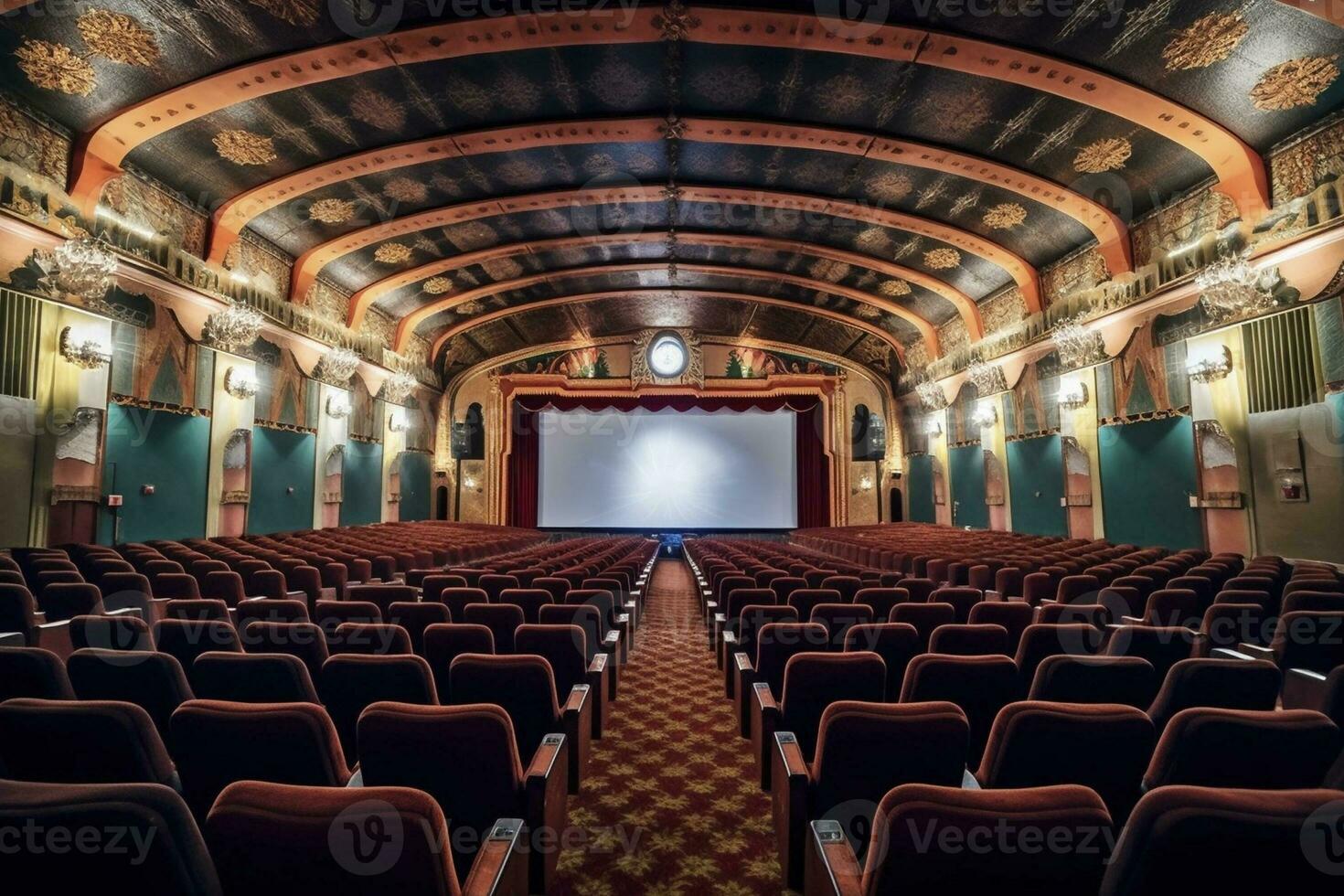 bioscoop interieur met groot scherm, gemaakt met generatief ai foto