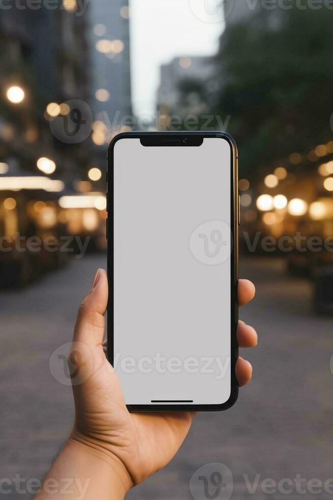hand- Holding smartphone, gemaakt met generatief ai foto