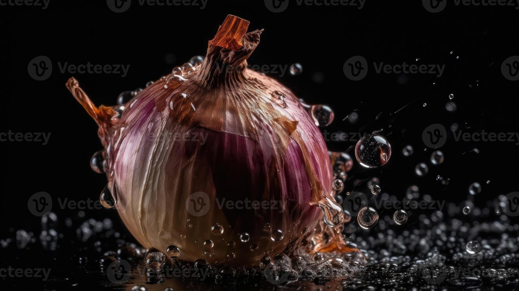 detailopname ui raken door spatten van water met zwart vervagen achtergrond, ai generatief foto