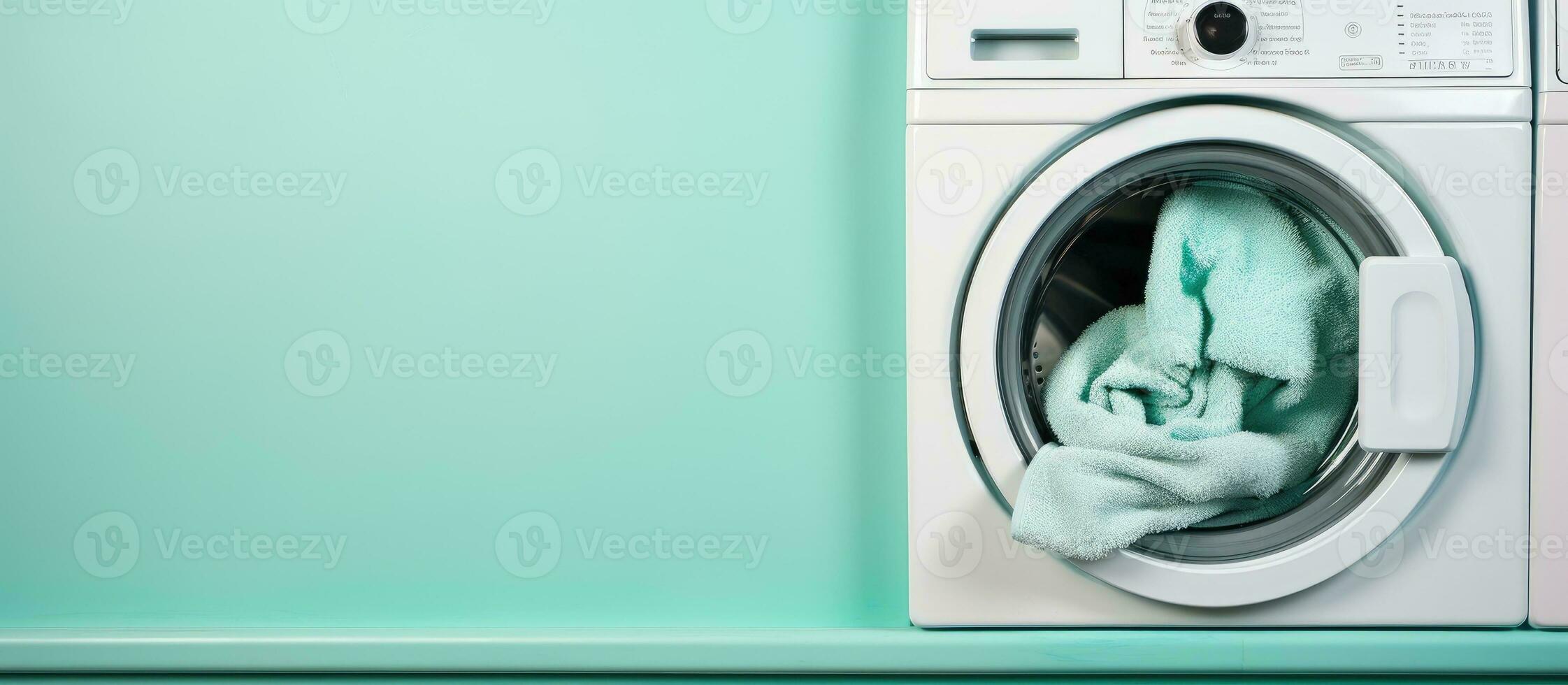 foto van een wit wasmachine in een levendig groen kamer met genoeg van kopiëren ruimte met kopiëren ruimte