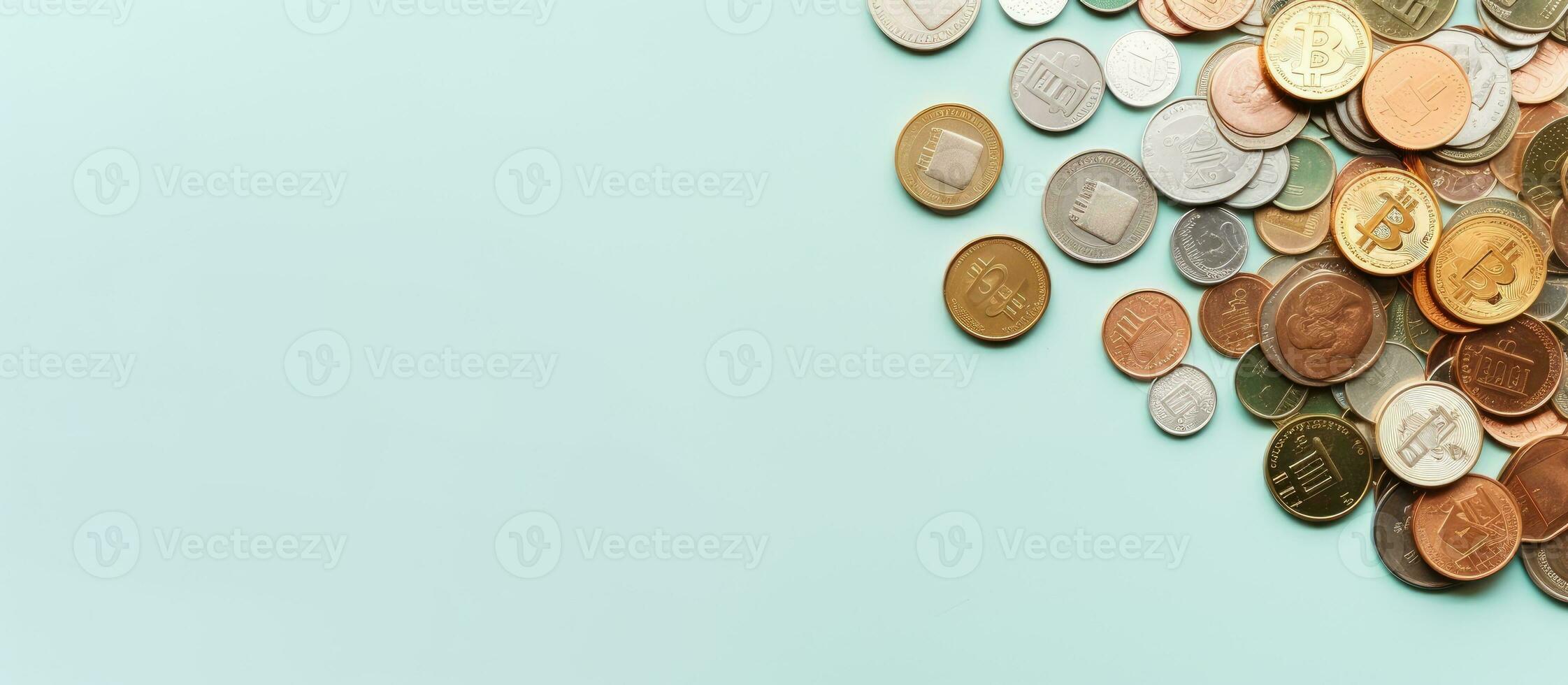 foto van een stack van munten Aan een tafelblad met uitgebreid ruimte voor tekst of branding met kopiëren ruimte