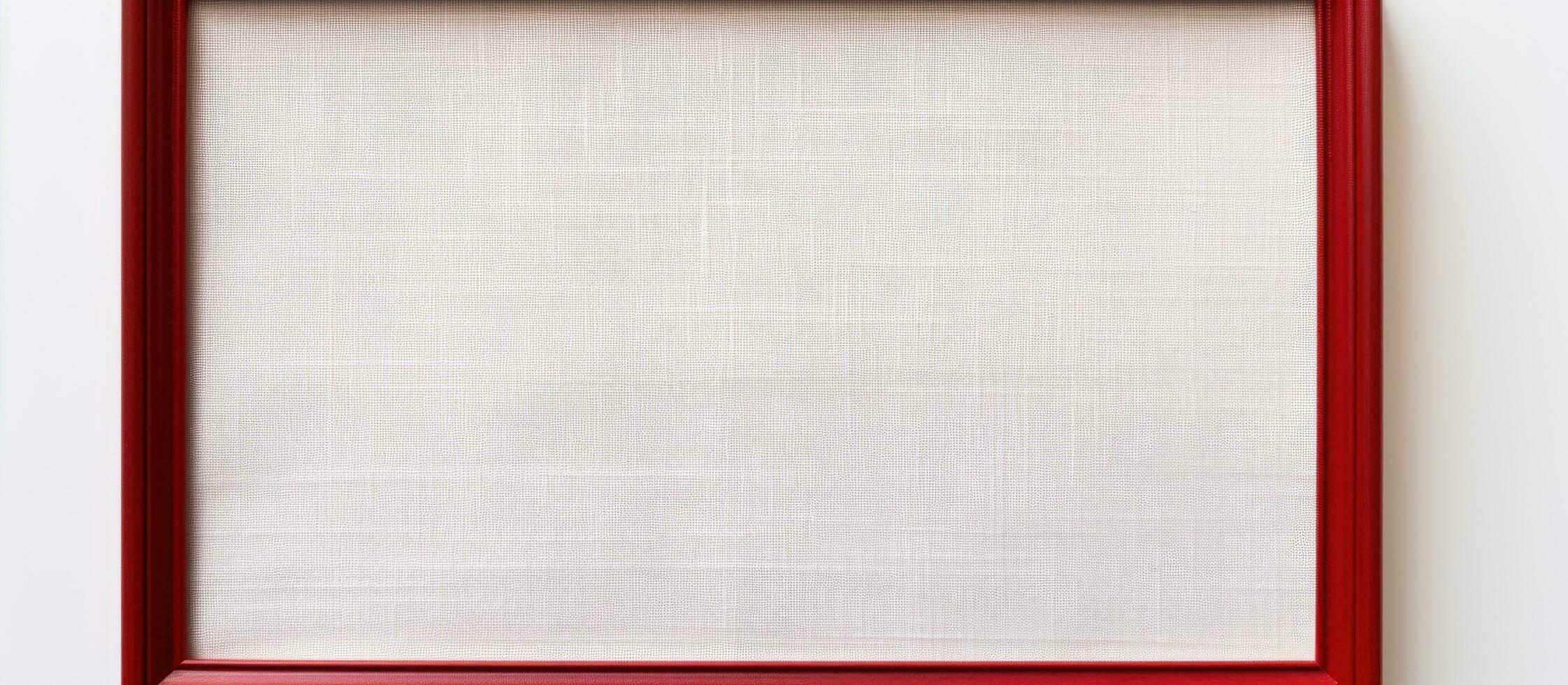 foto van een rood kader met wit achtergrond hangende Aan een muur met kopiëren ruimte