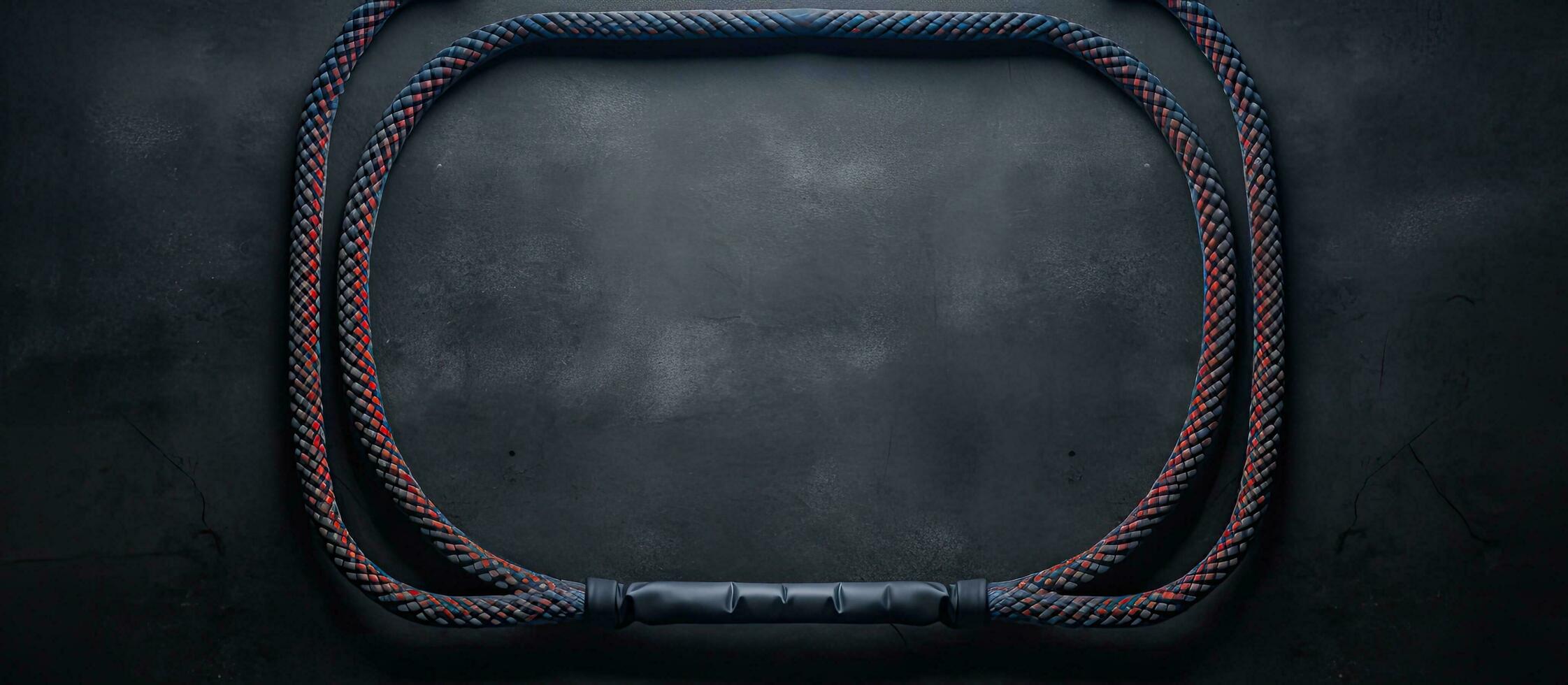 foto van een levendig rood en blauw touw tegen een gemakkelijk zwart achtergrond met kopiëren ruimte