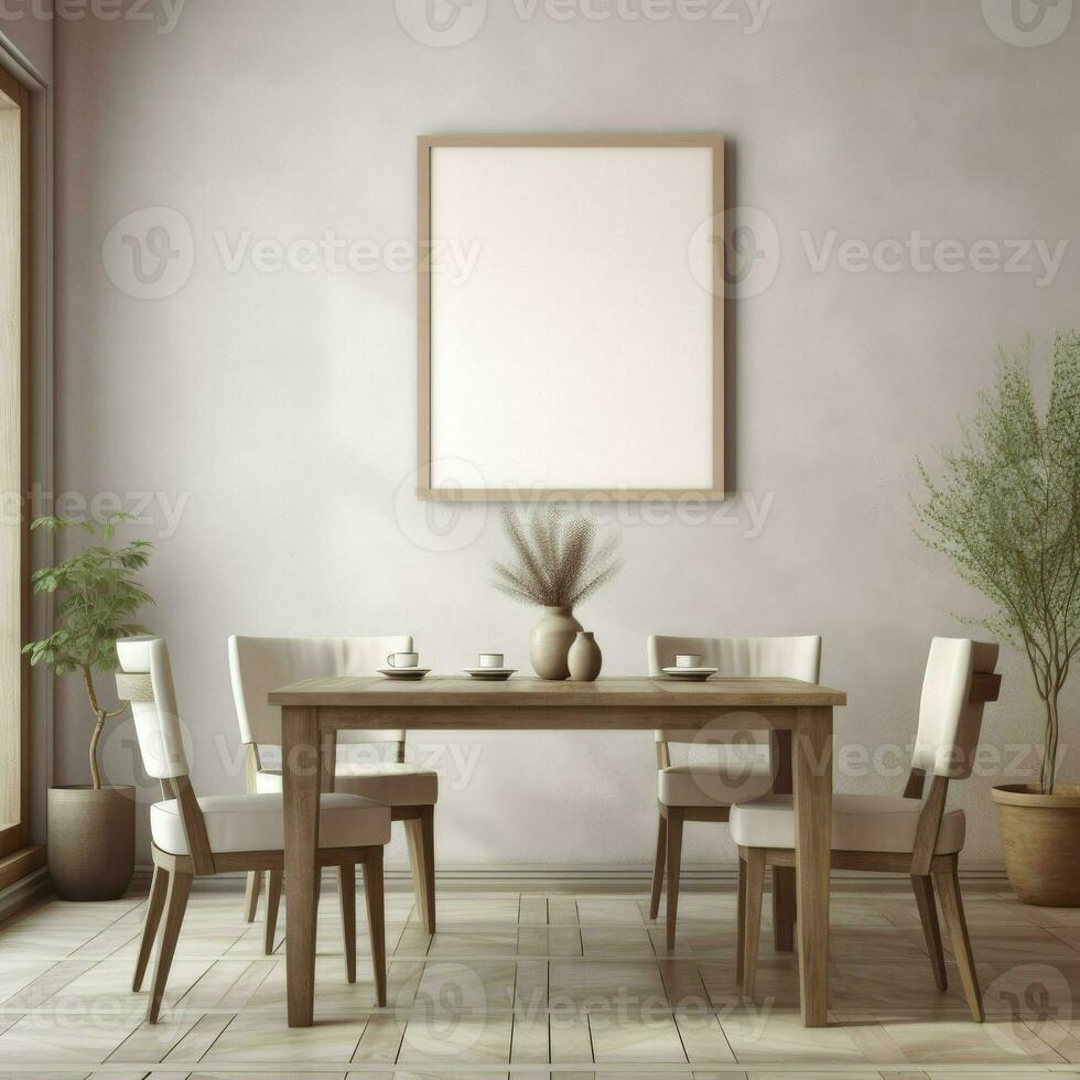 dining kamer, leeg muur model, en kader model, gemaakt omhoog composiet interieur, generatief ai foto